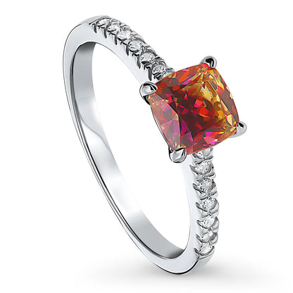 Solitaire Kaleidoscope Red Orange CZ Ring in Sterling Silver
