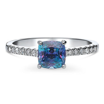 Solitaire Purple Aqua Cushion CZ Ring in Sterling Silver 1.25ct