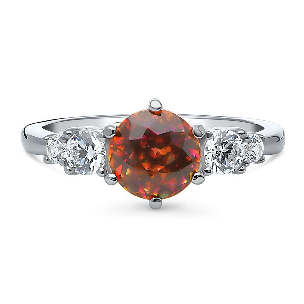 Solitaire Kaleidoscope Red Orange CZ Ring in Sterling Silver, 1 of 7