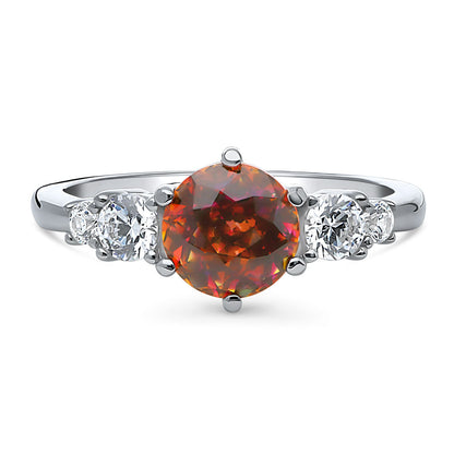 Solitaire Kaleidoscope Red Orange CZ Ring in Sterling Silver