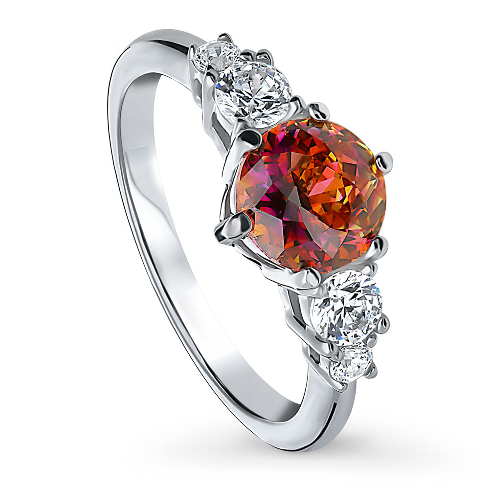 Front view of Solitaire Kaleidoscope Red Orange CZ Ring in Sterling Silver, 4 of 7