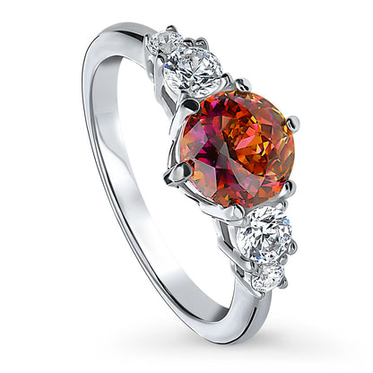 Solitaire Kaleidoscope Red Orange CZ Ring in Sterling Silver