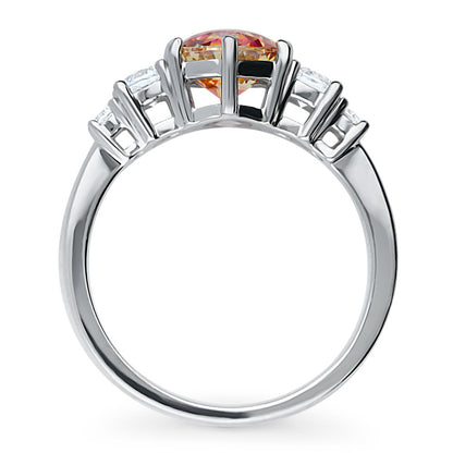 Solitaire Kaleidoscope Red Orange CZ Ring in Sterling Silver