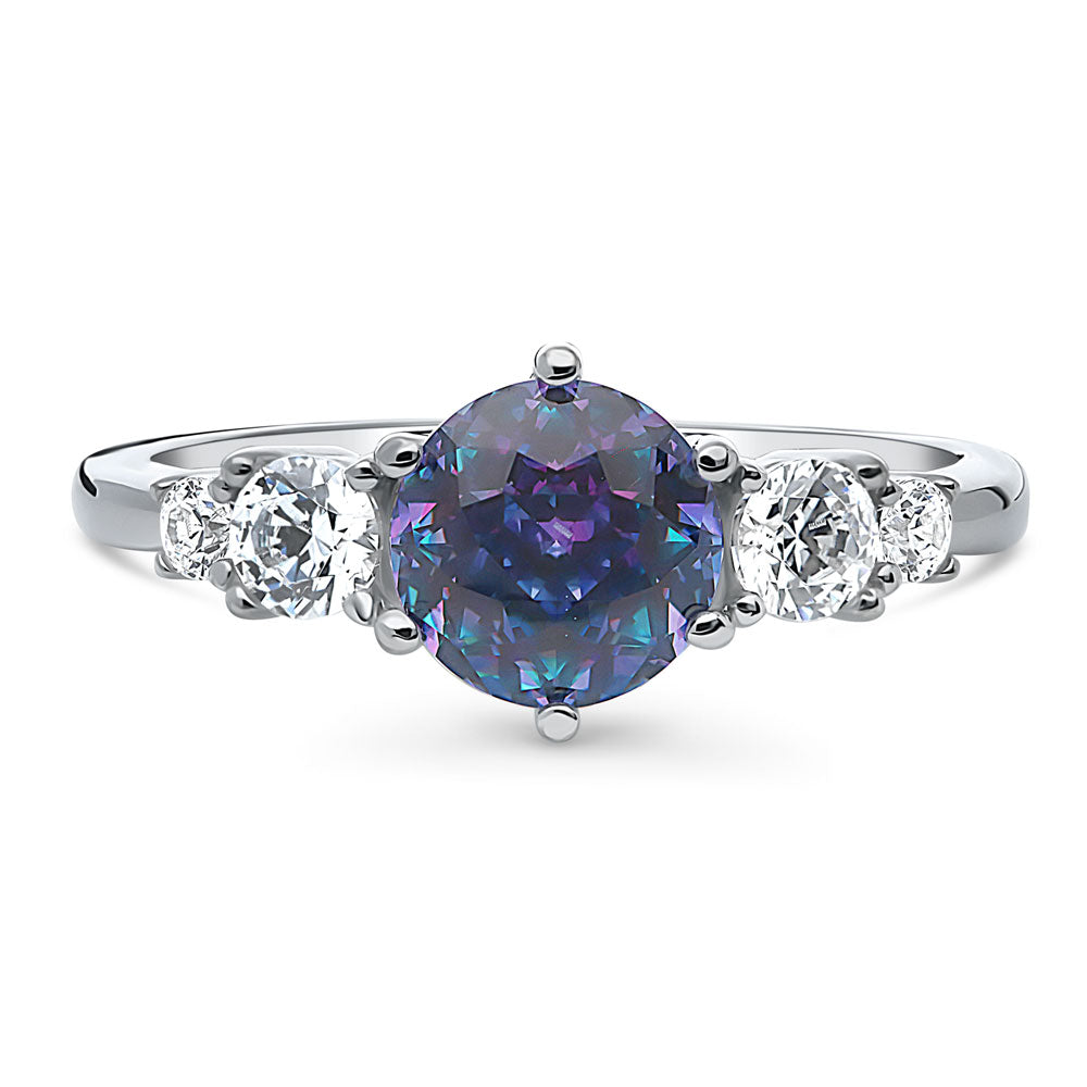 Solitaire Kaleidoscope Purple Aqua CZ Ring in Sterling Silver, 1 of 7