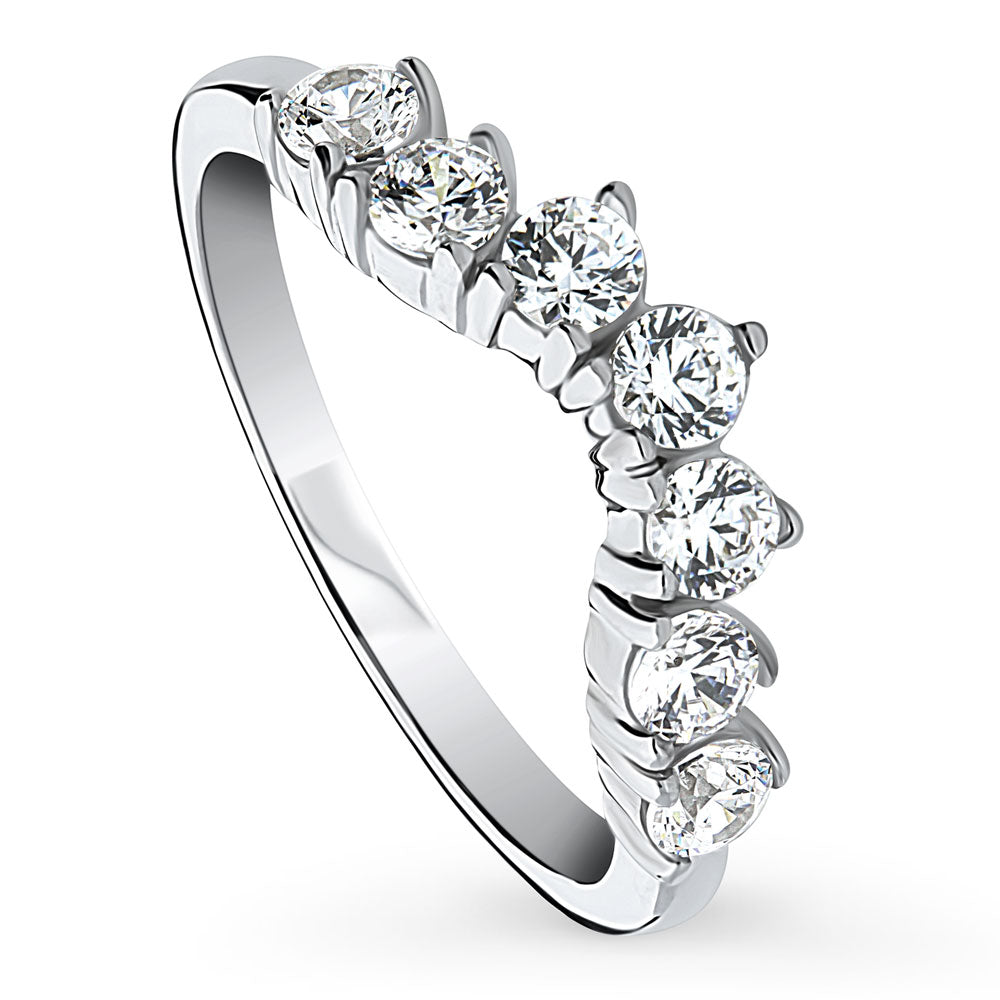 Front view of 7-Stone Wishbone CZ Curved Half Eternity Ring in Sterling Silver, 3 of 8