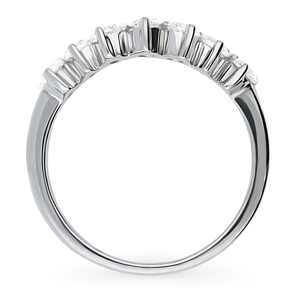 7-Stone Wishbone CZ Curved Half Eternity Ring in Sterling Silver