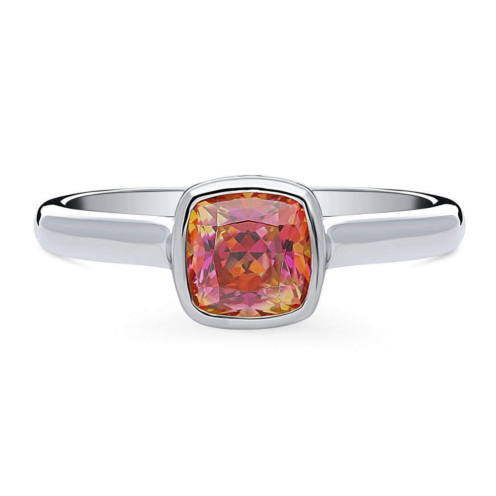 Solitaire Kaleidoscope Red Orange CZ Ring in Sterling Silver