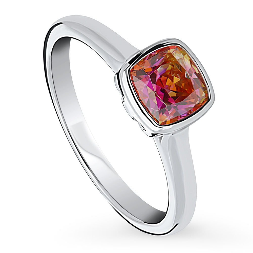 Front view of Solitaire Kaleidoscope Red Orange CZ Ring in Sterling Silver, 4 of 9