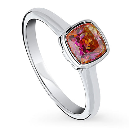 Solitaire Kaleidoscope Red Orange CZ Ring in Sterling Silver