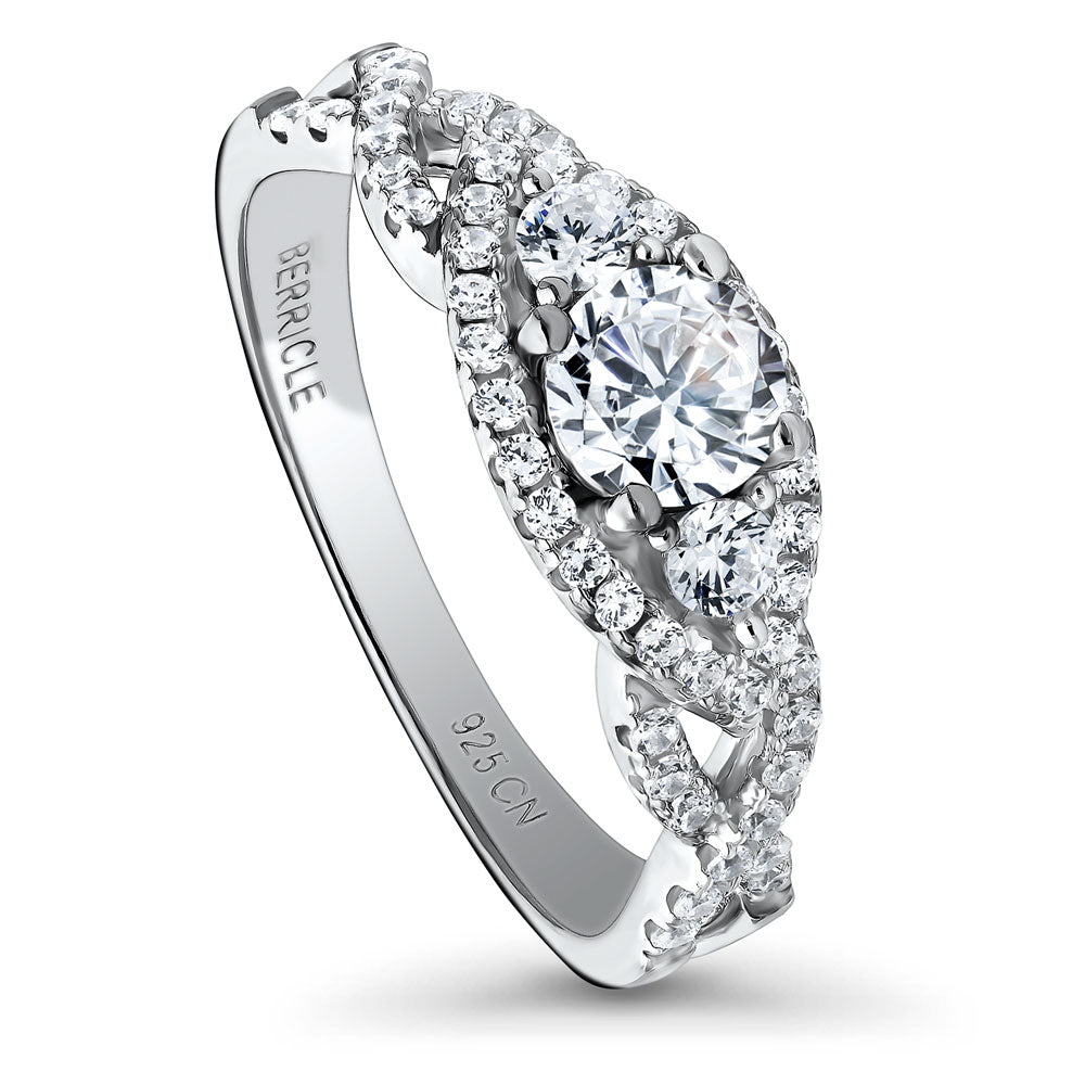 3-Stone Woven Round CZ Ring in Sterling Silver