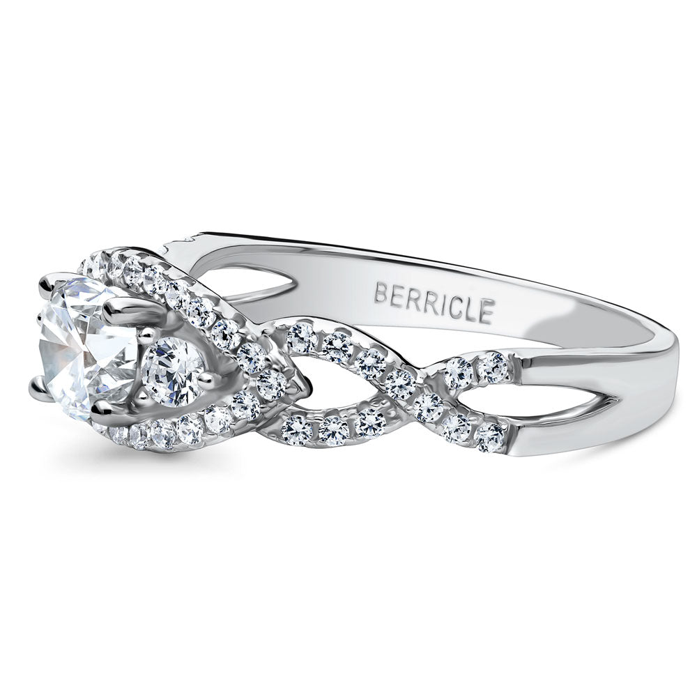 Angle view of 3-Stone Woven 0.45ct CZ Ring in Sterling Silver, 5 of 7