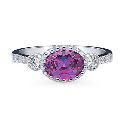 3-Stone 1.2ct Purple Oval CZ Ring in Sterling Silver
