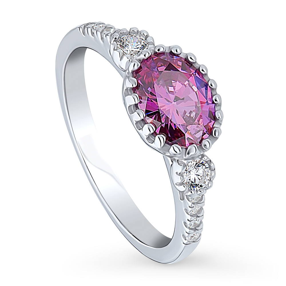 3-Stone 1.2ct Purple Oval CZ Ring in Sterling Silver