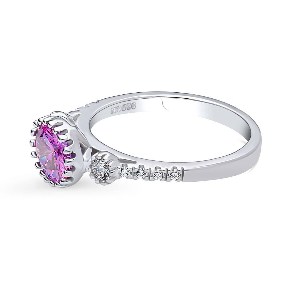 Angle view of 3-Stone 1.2ct Purple Oval CZ Ring in Sterling Silver, 5 of 8