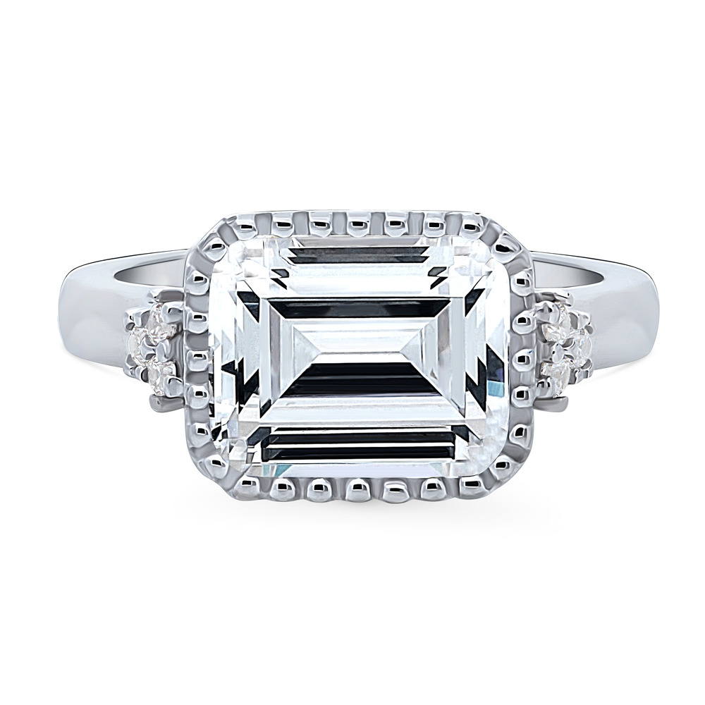 Solitaire Emerald Cut CZ Ring in Sterling Silver 3.8ct