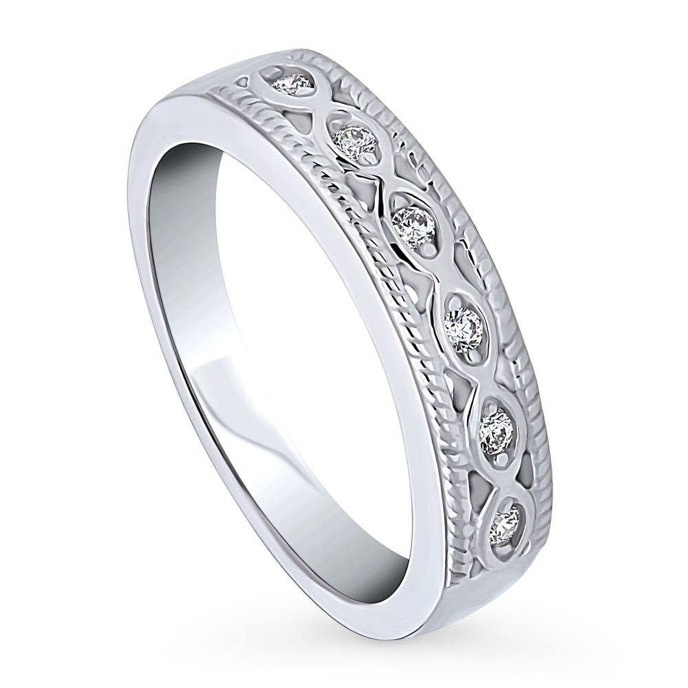 Front view of Woven CZ Band in Sterling Silver, 3 of 8