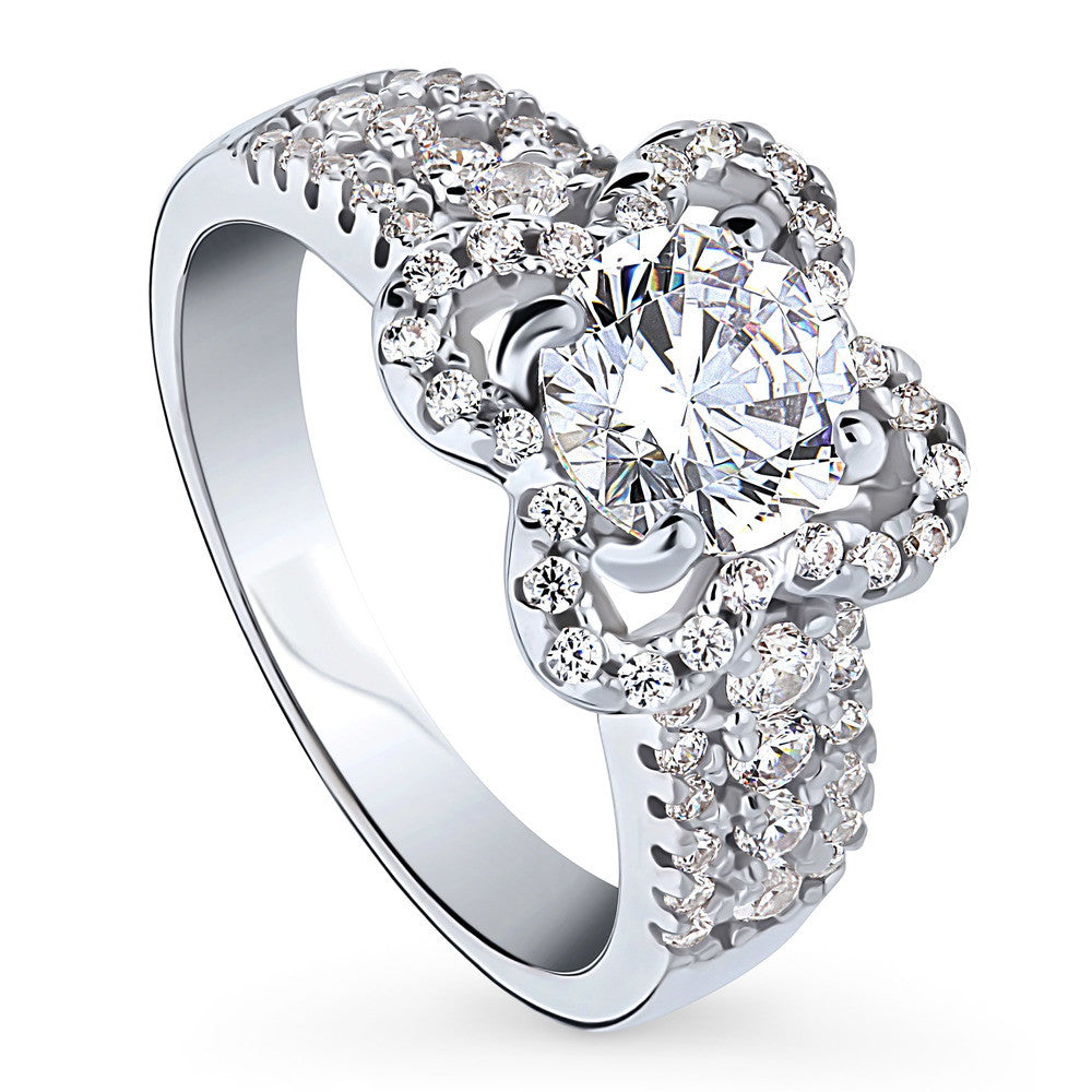 Front view of Flower CZ Ring in Sterling Silver, 3 of 8