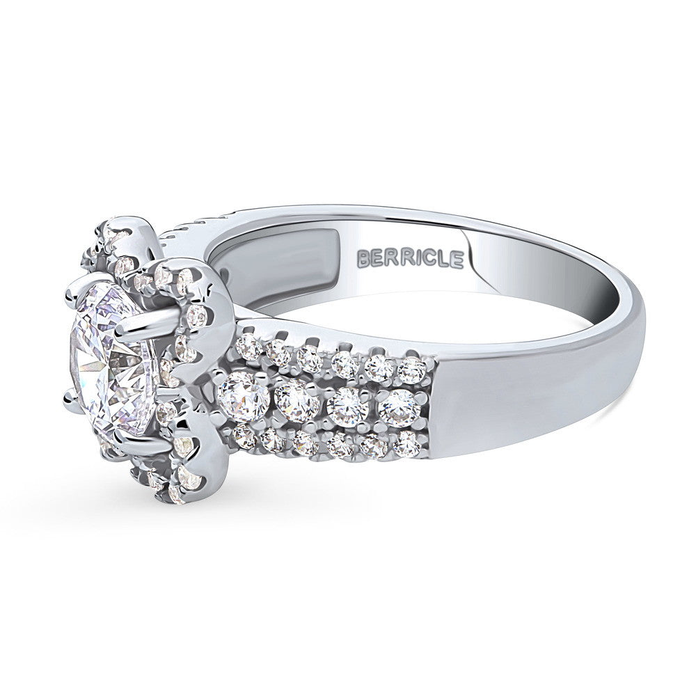 Angle view of Flower CZ Ring in Sterling Silver, 5 of 8