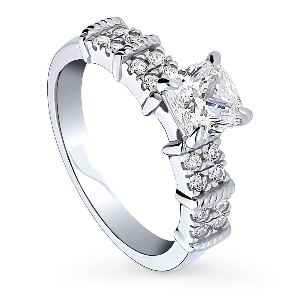 Front view of Solitaire 1.25ct Cushion CZ Ring in Sterling Silver, 4 of 8