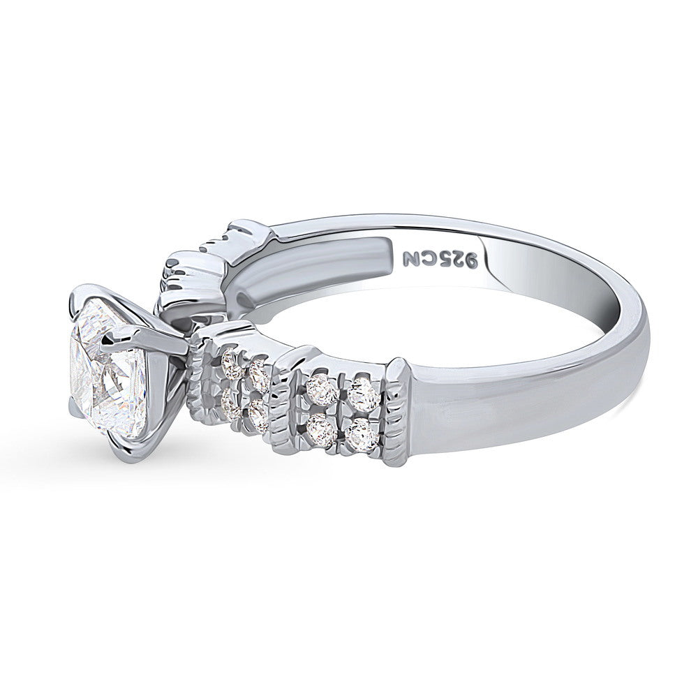 Angle view of Solitaire 1.25ct Cushion CZ Ring in Sterling Silver, 5 of 8