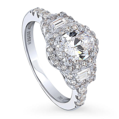 3-Stone Halo Art Deco 1.2ct Oval CZ Ring in Sterling Silver