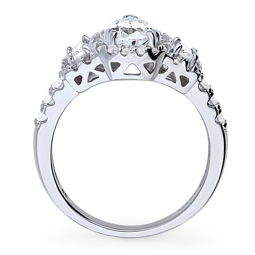 Alternate view of 3-Stone Halo Art Deco 1.3ct Pear CZ Ring in Sterling Silver, 8 of 9