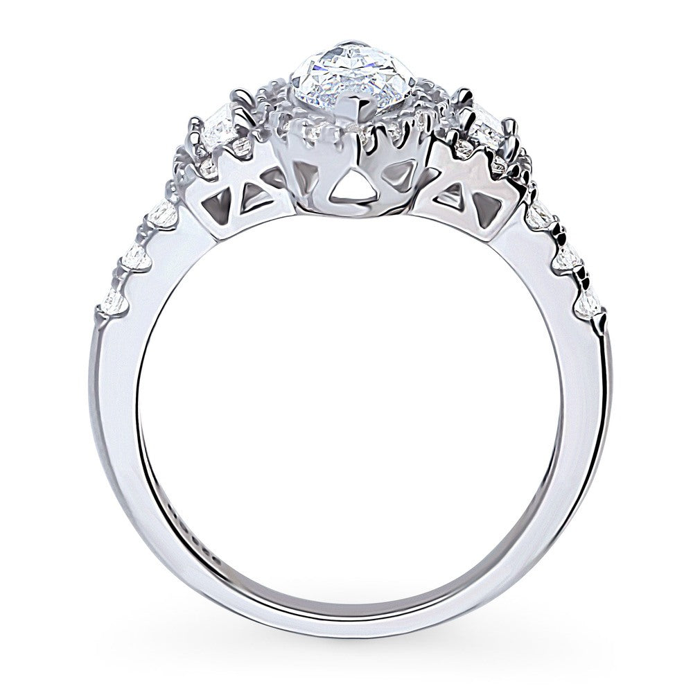 3-Stone Halo Marquise CZ Ring in Sterling Silver