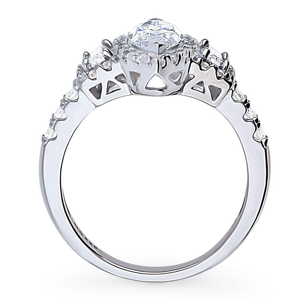 Alternate view of 3-Stone Halo Art Deco 1ct Marquise CZ Ring in Sterling Silver, 8 of 10