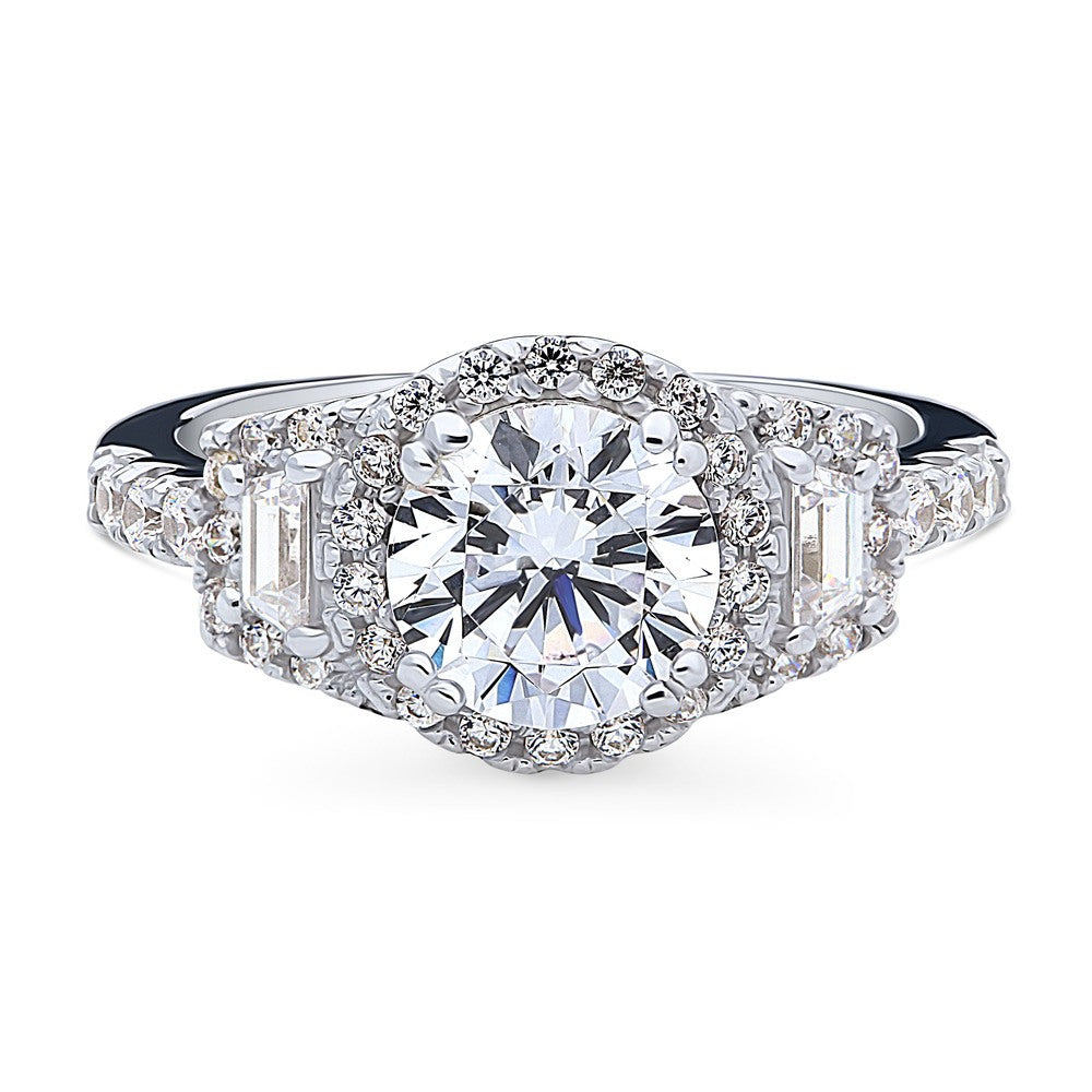 3-Stone Halo Art Deco 1.6ct CZ Ring in Sterling Silver, 1 of 10
