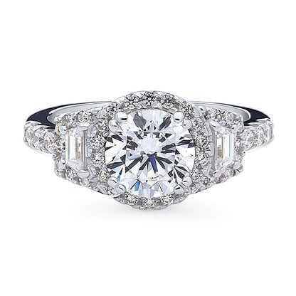 3-Stone Halo Art Deco 1.6ct CZ Ring in Sterling Silver