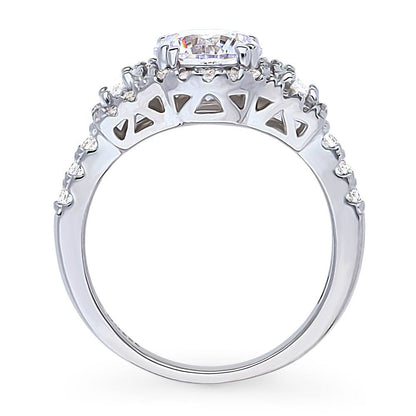 3-Stone Halo Art Deco 1.6ct CZ Ring in Sterling Silver