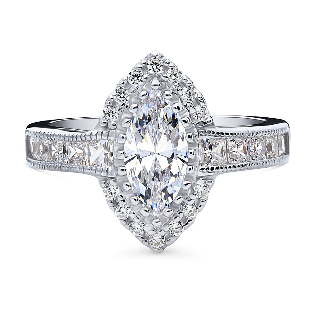 Halo Milgrain Marquise CZ Ring in Sterling Silver, 1 of 8