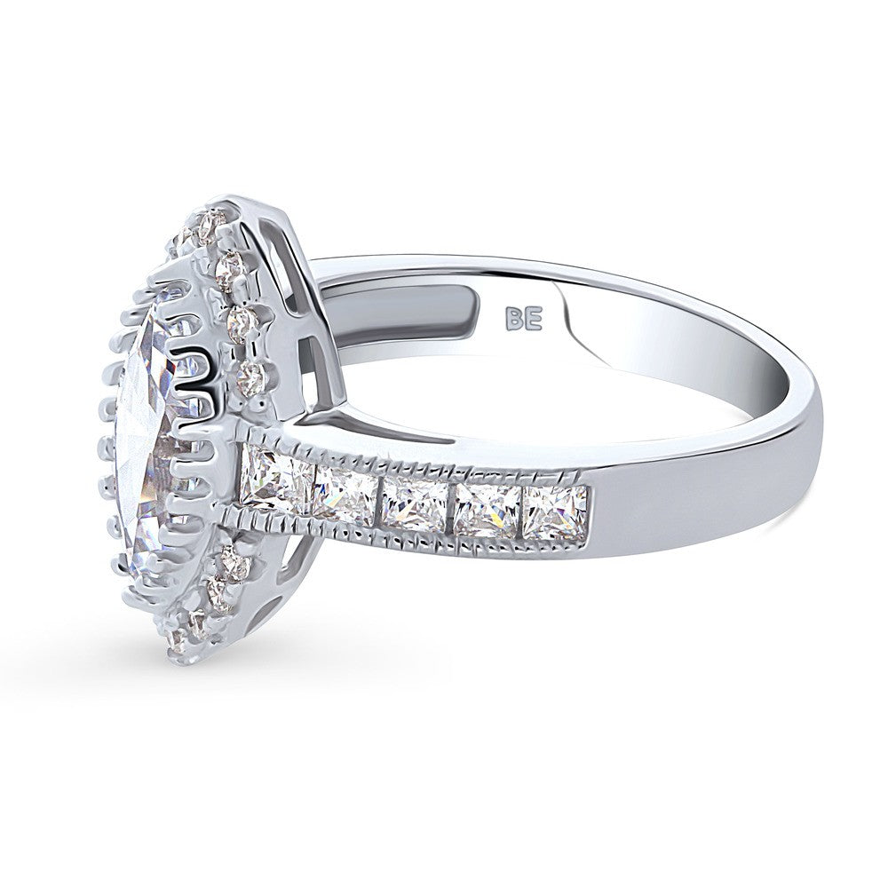 Angle view of Halo Milgrain Marquise CZ Ring in Sterling Silver, 5 of 8