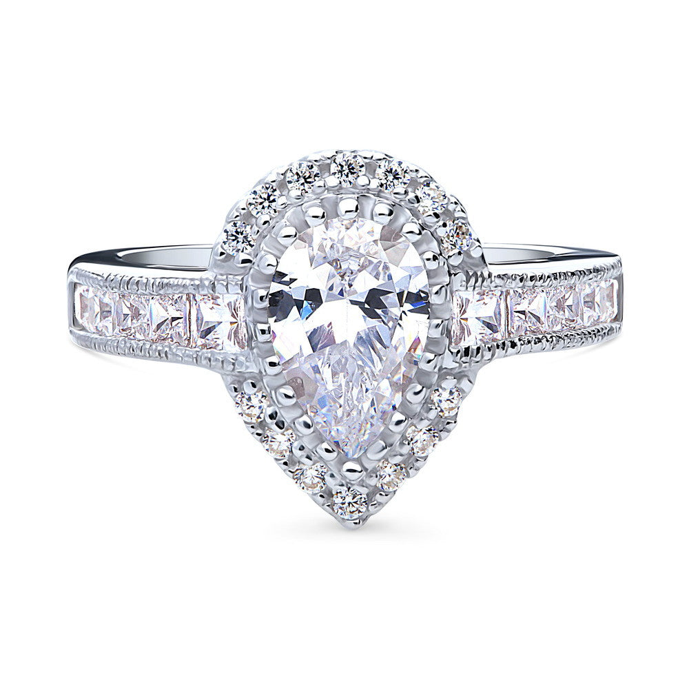 Halo Milgrain Pear CZ Ring in Sterling Silver, 1 of 8