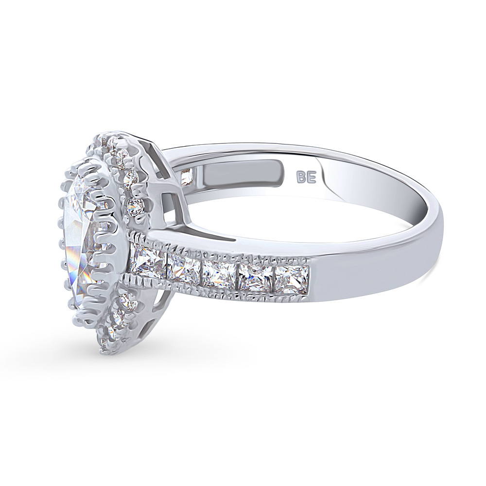 Angle view of Halo Milgrain Pear CZ Ring in Sterling Silver, 5 of 8