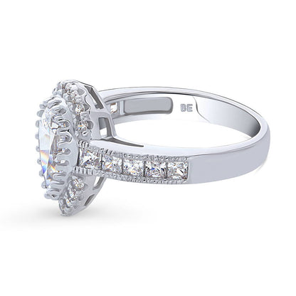 Halo Milgrain Pear CZ Ring in Sterling Silver