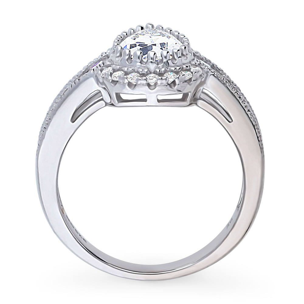 Alternate view of Halo Milgrain Pear CZ Ring in Sterling Silver, 8 of 8