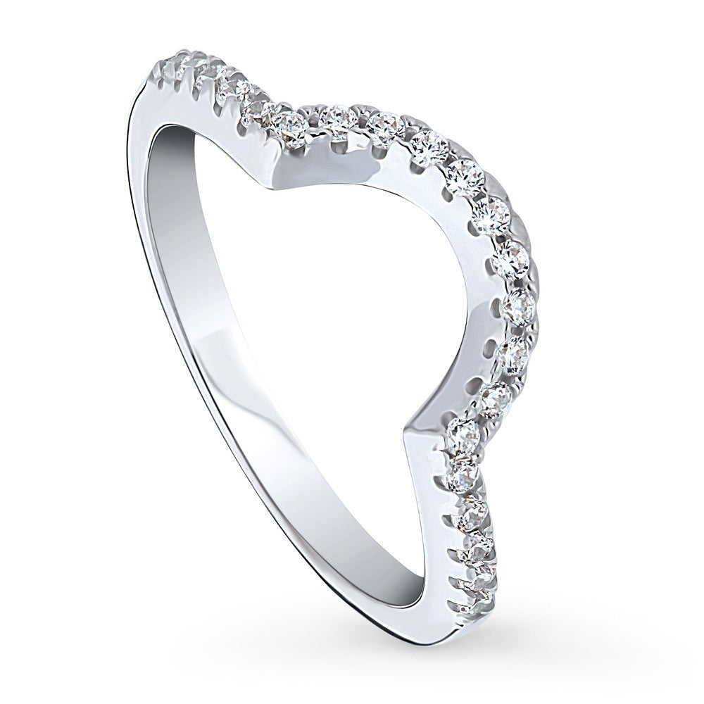 Front view of Dome CZ Curved Half Eternity Ring in Sterling Silver, 4 of 8