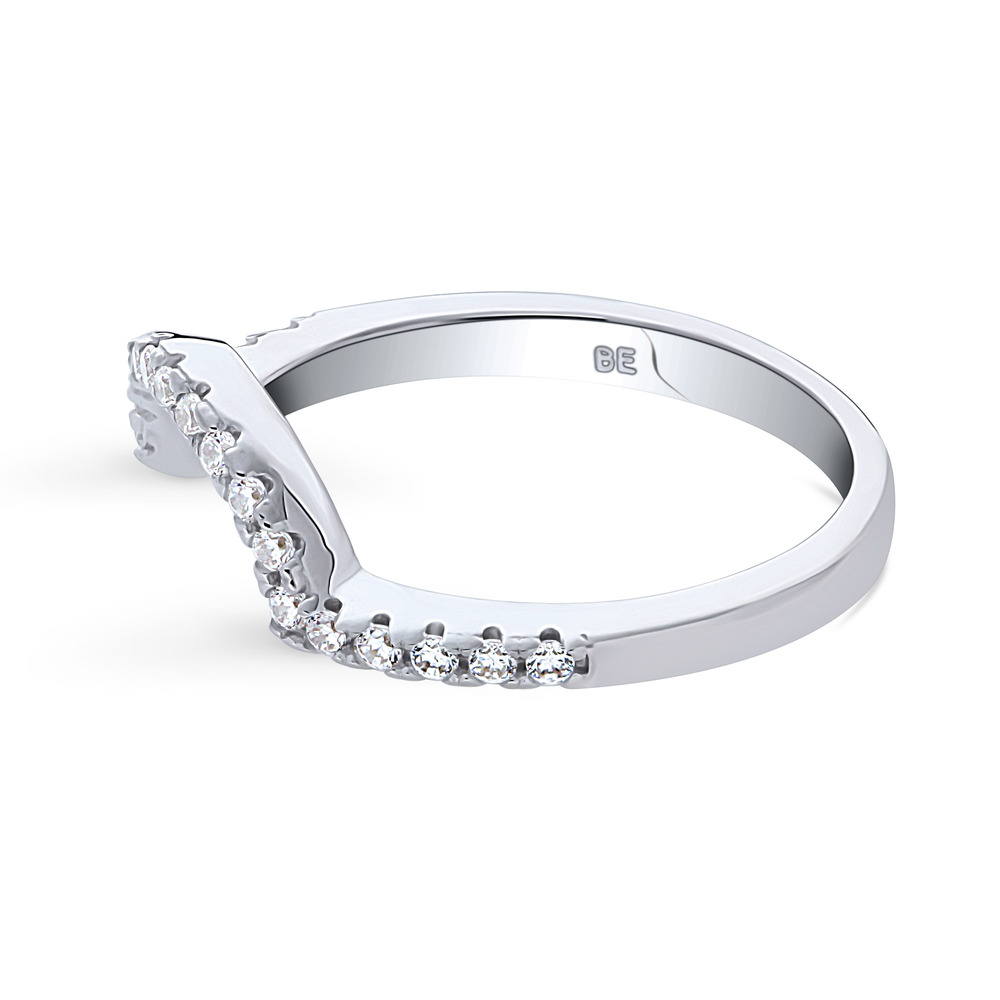 Angle view of Dome CZ Curved Half Eternity Ring in Sterling Silver, 5 of 8