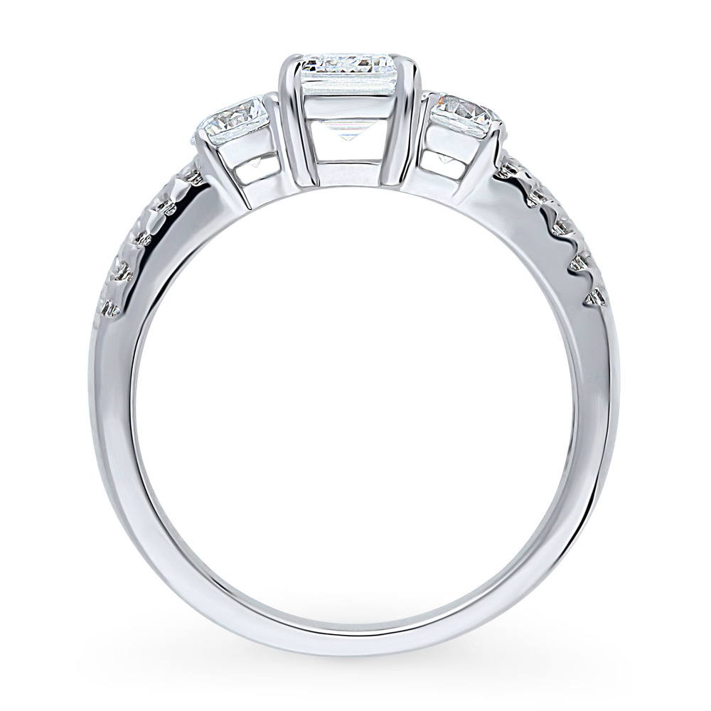 Alternate view of 3-Stone 1ct Emerald Cut CZ Ring in Sterling Silver, 8 of 8