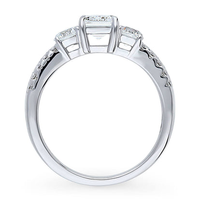 3-Stone 1ct Emerald Cut CZ Ring in Sterling Silver