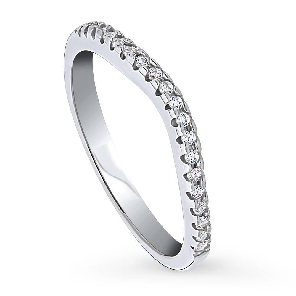 Front view of CZ Curved Half Eternity Ring in Sterling Silver, 4 of 8