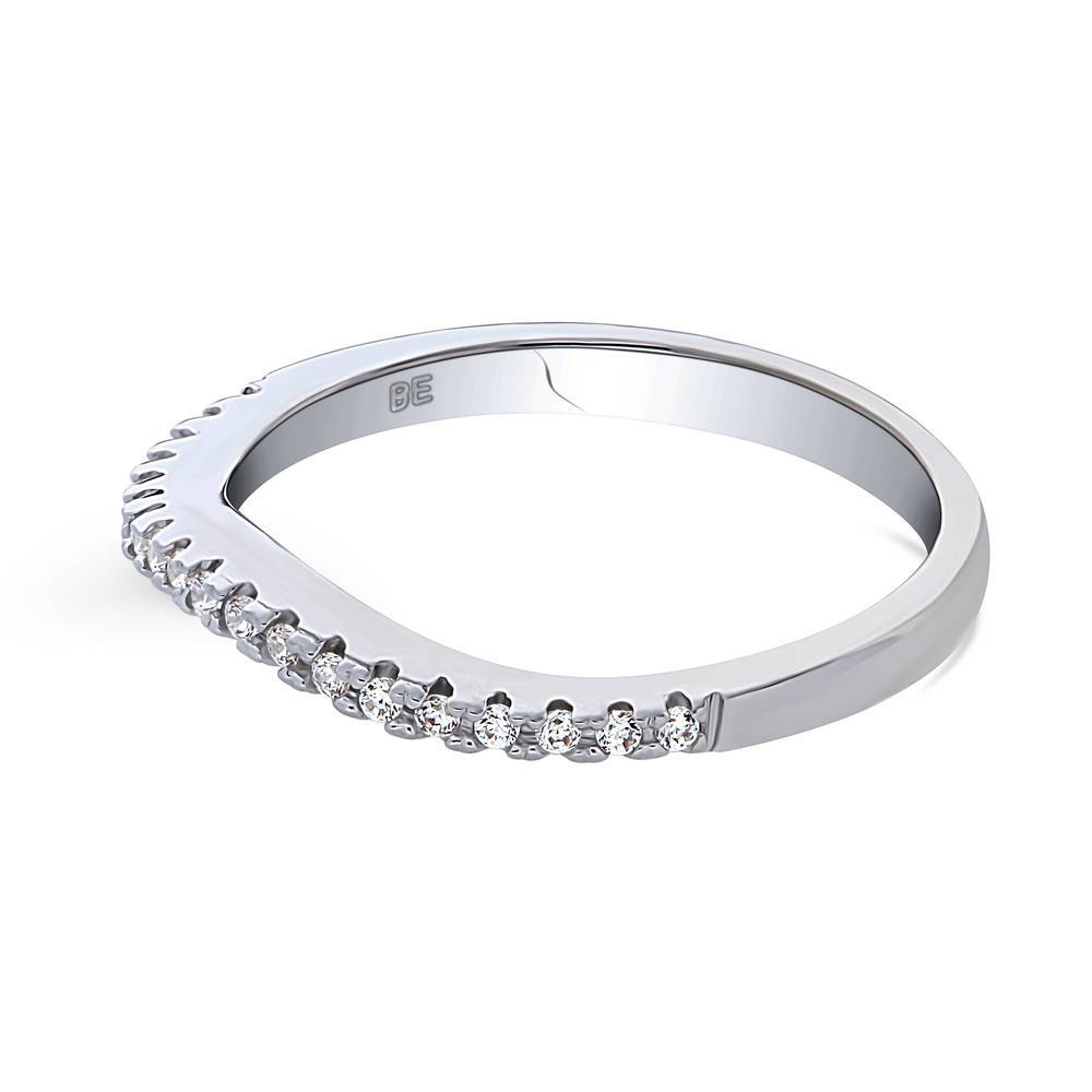 Angle view of CZ Curved Half Eternity Ring in Sterling Silver, 5 of 8