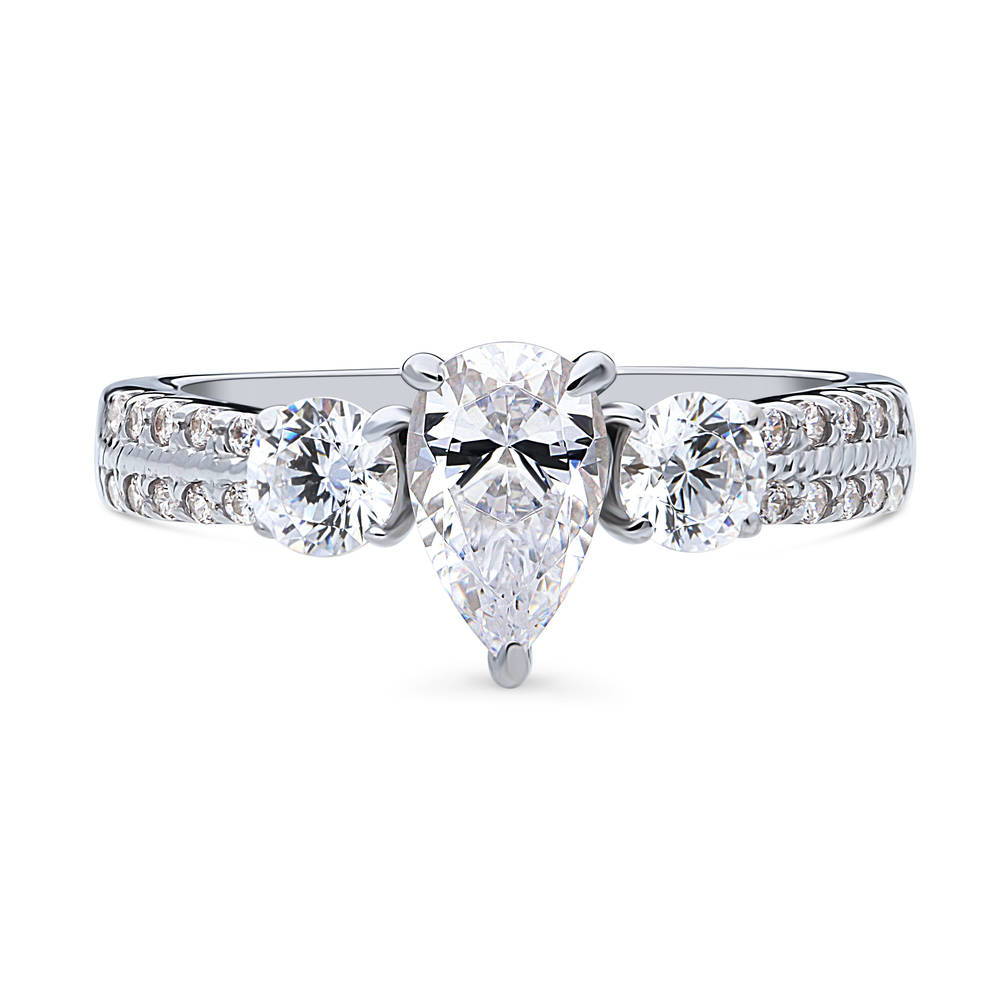 3-Stone 0.8ct Pear CZ Ring in Sterling Silver