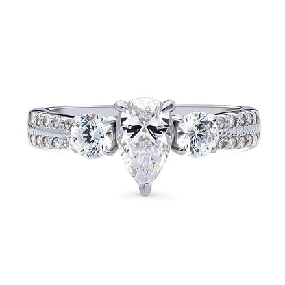 3-Stone 0.8ct Pear CZ Ring in Sterling Silver