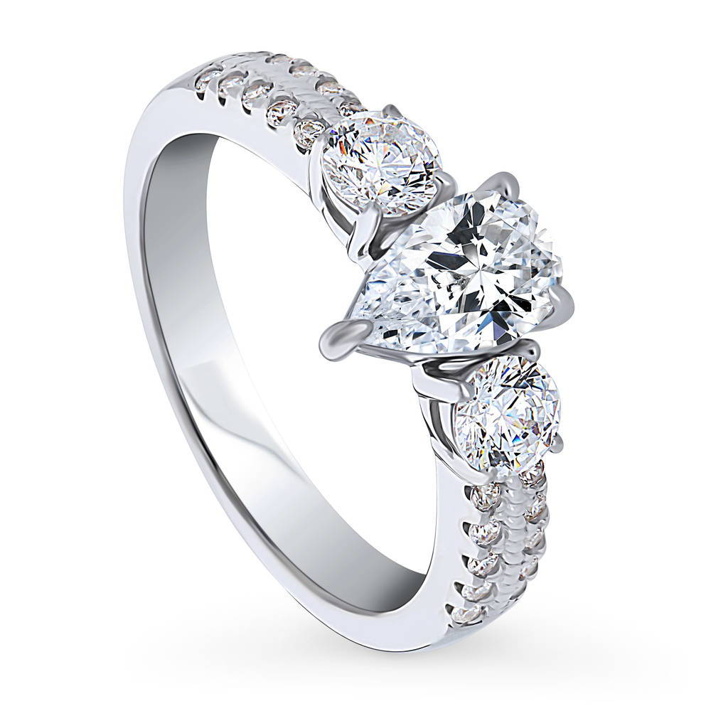 3-Stone 0.8ct Pear CZ Ring in Sterling Silver
