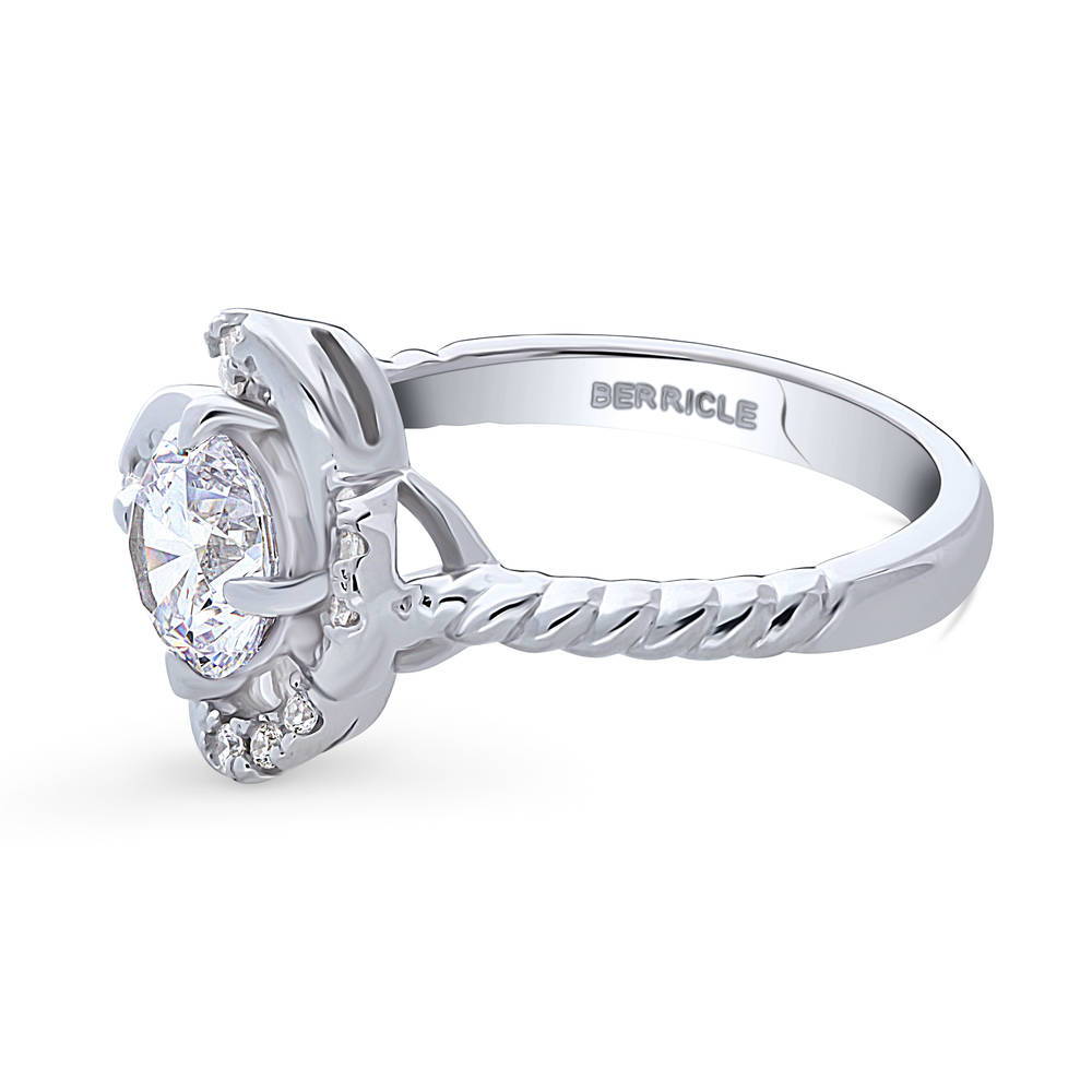 Angle view of Flower CZ Ring in Sterling Silver, 5 of 8