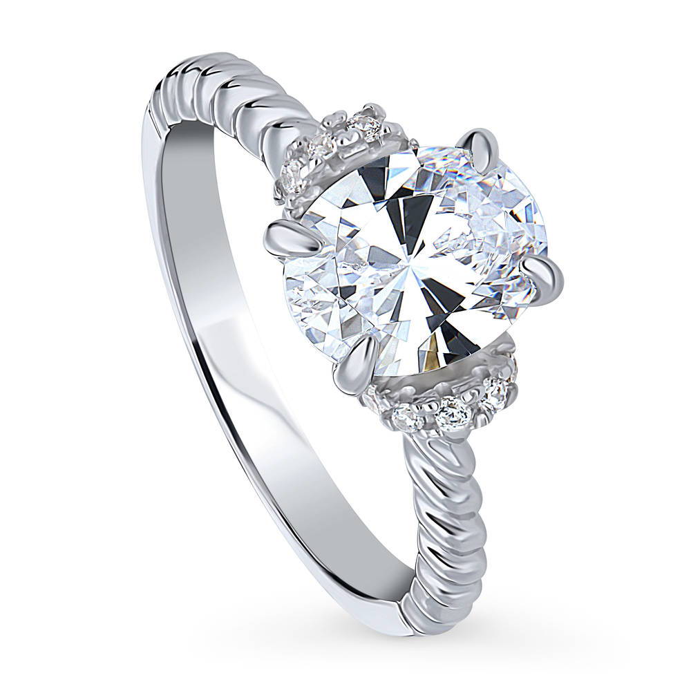 Front view of Woven Solitaire 1.8ct CZ Ring in Sterling Silver, 4 of 8