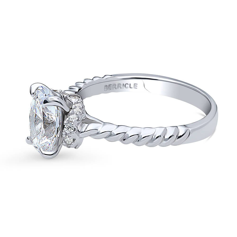 Angle view of Woven Solitaire 1.8ct CZ Ring in Sterling Silver, 5 of 8