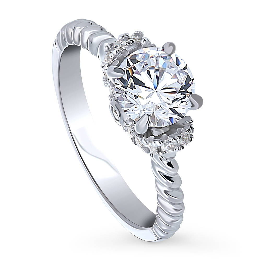 Front view of Woven Solitaire 1.25ct CZ Ring in Sterling Silver, 4 of 8